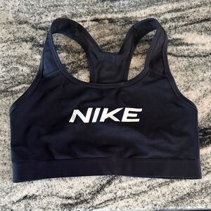 Nike Women's Black Racerback Sports Bra with White Logo